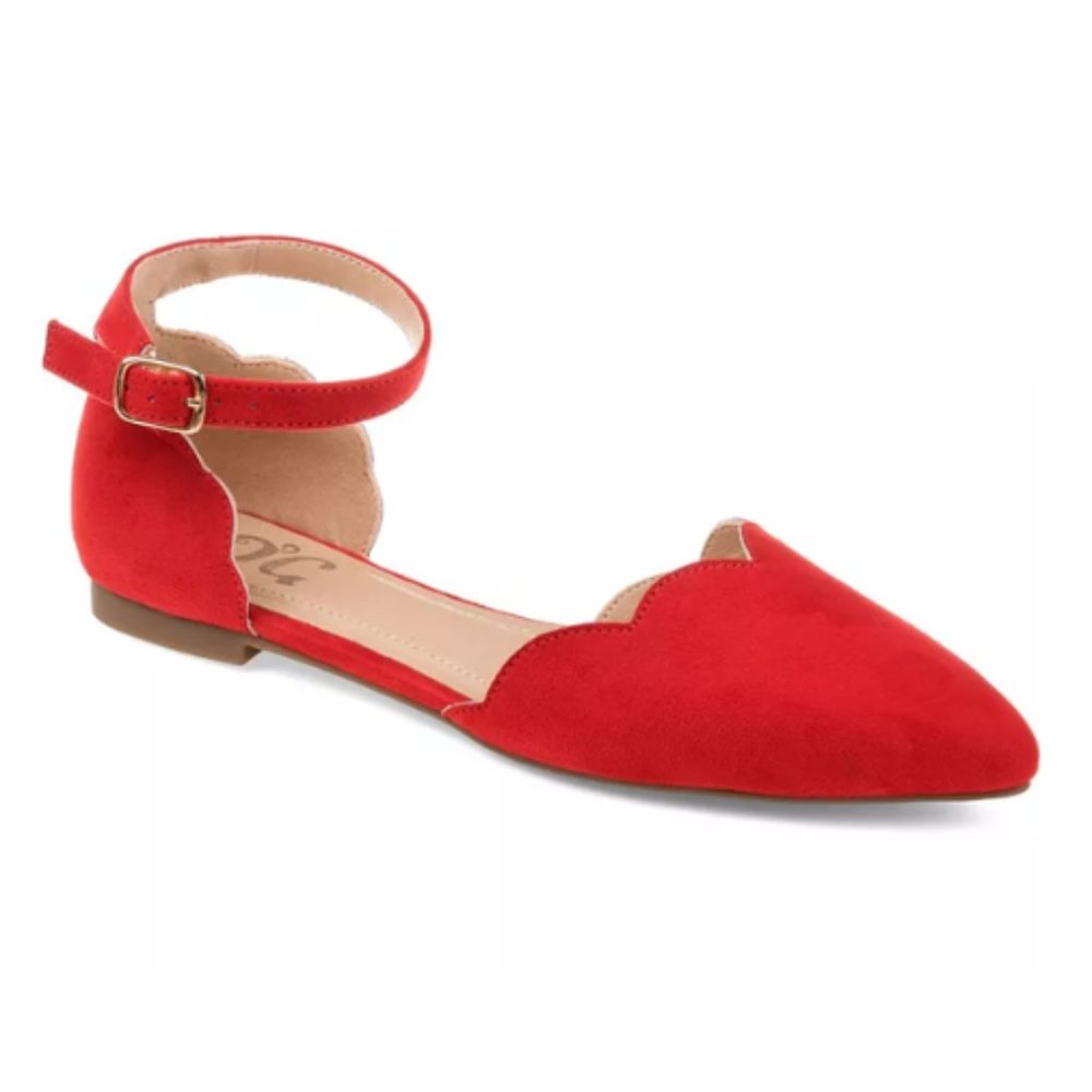 JOURNEE COLLECTION Women's Lana Flat Ankle Strap Buckle Closure, Red, Sz: 8.5M ❤